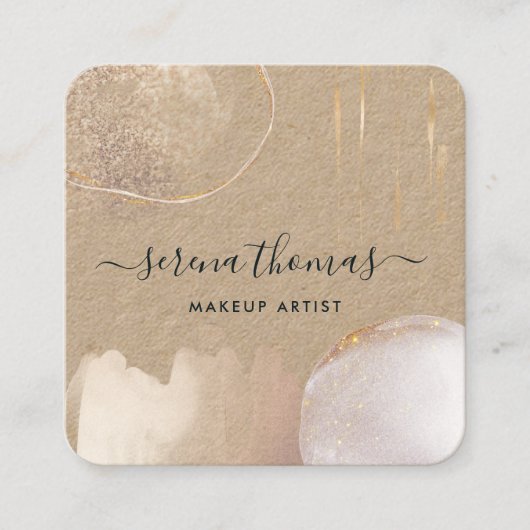 Moderne Abstracte handtekening Blush Gold waterver Vierkante Visitekaartje (Voorkant)