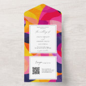 Moderne Abstracte Hot Pink QR code bruiloft All In One Uitnodiging (Binnen)