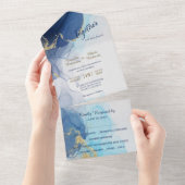 Moderne Abstracte Indigo Aqua Blue Photo Template All In One Uitnodiging (Afscheurbaar)