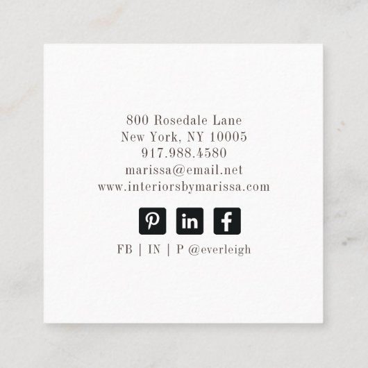 Moderne Abstracte interieurontwerper Vierkante Visitekaartje (Achterkant)