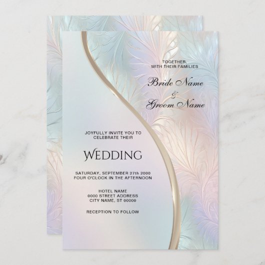 Moderne Abstracte iriserende bruiloft uitnodiging (Voorkant / Achterkant)