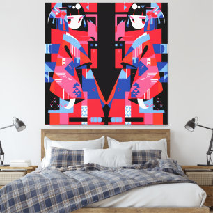 Moderne Abstracte Japanse Meisje – Geometrische Ki Canvas Afdruk