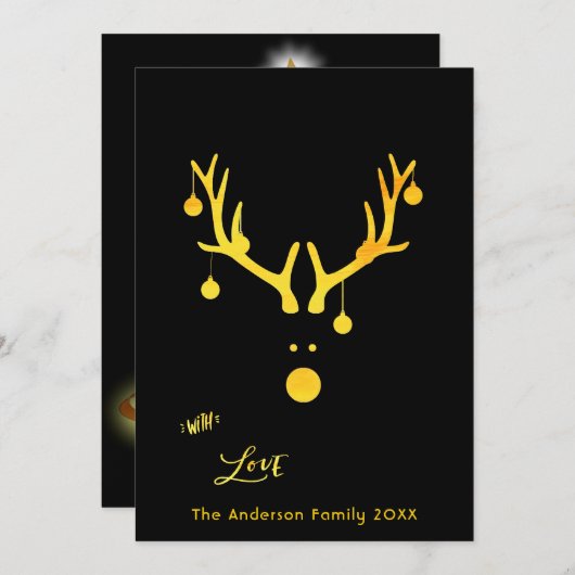 Moderne abstracte kerstkaart rendier goud zwart (Voorkant / Achterkant)