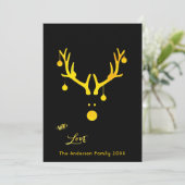 Moderne abstracte kerstkaart rendier goud zwart (Staand voorkant)