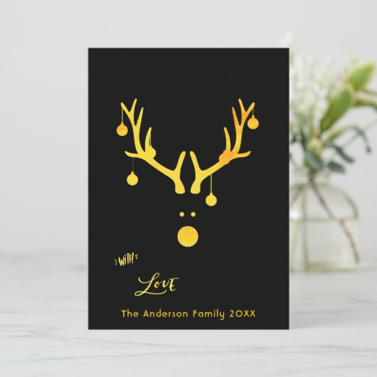 Moderne abstracte kerstkaart rendier goud zwart (Staand voorkant)