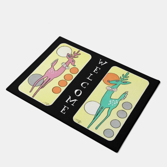 Moderne Abstracte kerstrenrenrenrenier uit de midd Deurmat (Schuin)