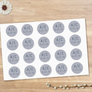 Moderne Abstracte kleine blauwe grijze Initialen Ronde Sticker