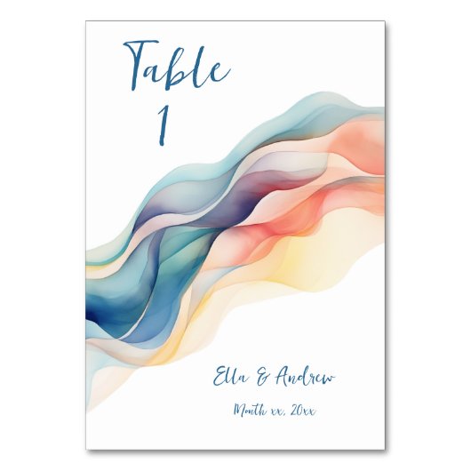 Moderne Abstracte Kleur Wave Blauw Wit Bruiloft Kaart (Achterkant)