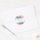 Moderne Abstracte Kleur Wave Blauw Wit Bruiloft Ronde Sticker (Envelop)