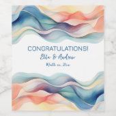 Moderne Abstracte Kleur Wave Blauw Wit Bruiloft Wijn Etiket (Enkel label)