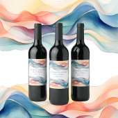 Moderne Abstracte Kleur Wave Blauw Wit Bruiloft Wijn Etiket