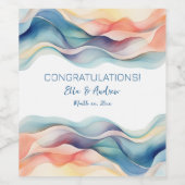 Moderne Abstracte Kleur Wave Blauw Wit Bruiloft Wijn Etiket (Enkel label)