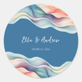 Moderne Abstracte Kleur Wave Bruiloft Ronde Sticker