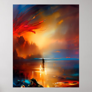 Moderne Abstracte kleuren blauw goud blauwgroen 2 Poster