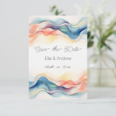 Moderne Abstracte Kleurgolf Blauwe Trouwdag Save The Date (Staand voorkant)