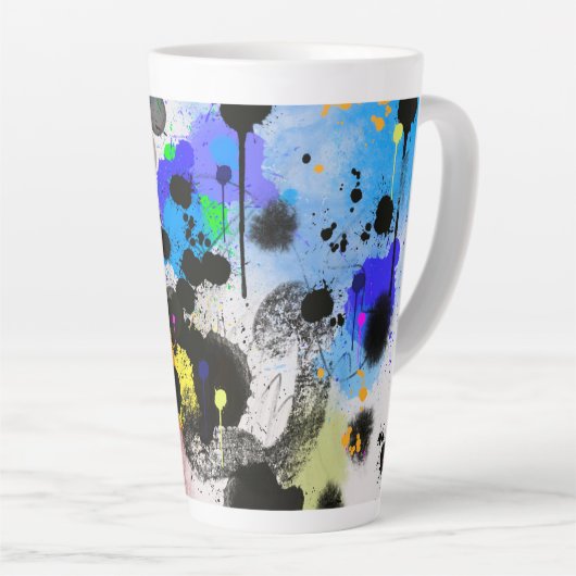 Moderne abstracte kleurrijke verfsplaat latte mok (Rechterhoek)