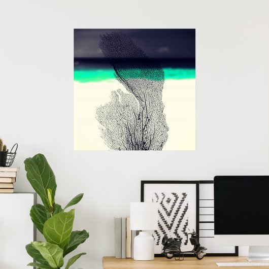 Moderne Abstracte koraalrif van het Zee op strand Poster (Thuiskantoor)
