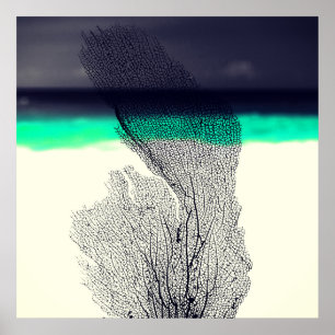 Moderne Abstracte koraalrif van het Zee op strand Poster