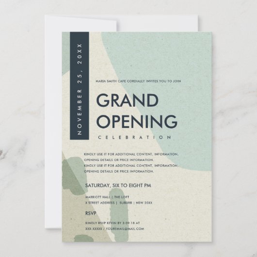 MODERNE ABSTRACTE KUNST AQUA BLAUWE GRAND OPENING  KAART (Voorkant)