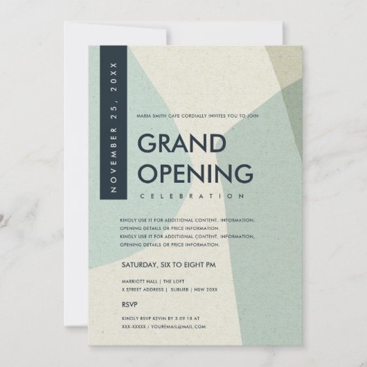 MODERNE ABSTRACTE KUNST AQUA BLAUWE GRAND OPENING  KAART (Voorkant)