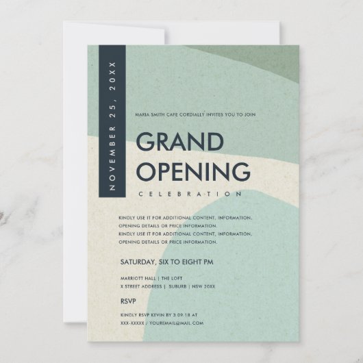 MODERNE ABSTRACTE KUNST AQUA BLAUWE GRAND OPENING KAART (Voorkant)