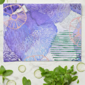 Moderne abstracte kunst blauw en paars theedoek (Gevouwen)