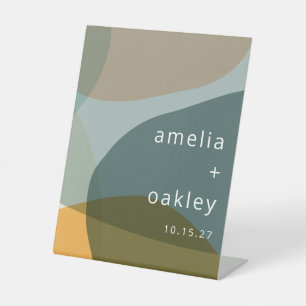 Moderne Abstracte Kunst Groene Sage Blauwgroen Aan Reclamebord Met Voetstuk