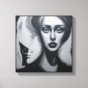 Moderne abstracte kunst Meisje met tweede gezicht Canvas Afdruk