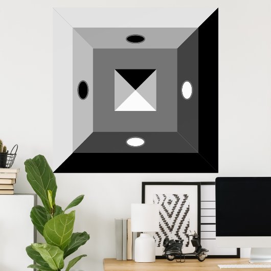 Moderne Abstracte kunst met zwart, grijs en wit Poster (Thuiskantoor)