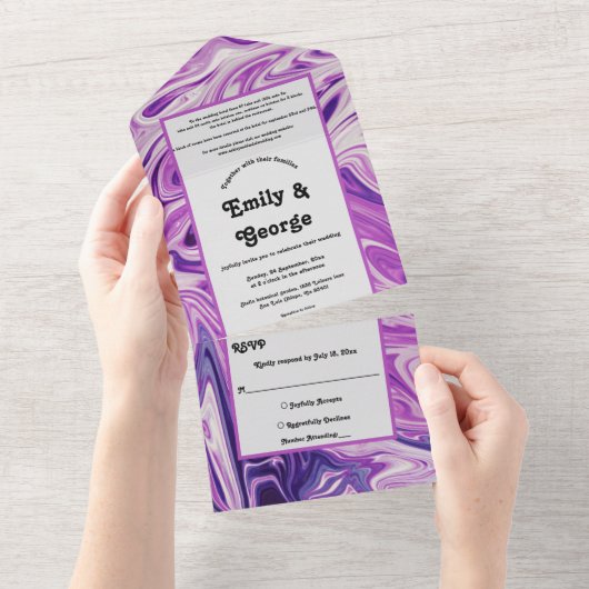 Moderne Abstracte kunstpasta Galaxy Stylish Weddin All In One Uitnodiging (Afscheurbaar)