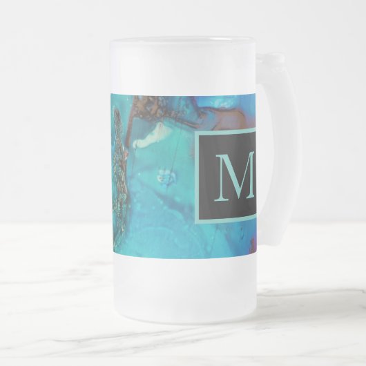 Moderne Abstracte kunstschaduwen van Blauw Geel Pa Matglas Bierpul (Voorkant rechts)