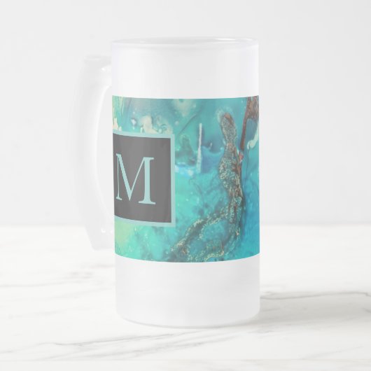 Moderne Abstracte kunstschaduwen van Blauw Geel Pa Matglas Bierpul (Voorkant links)