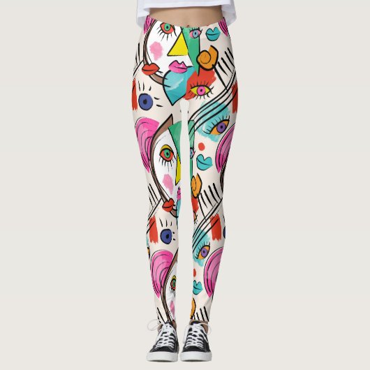 Moderne Abstracte kunstzinnige Vrouw gezichten Leggings (Voorkant)