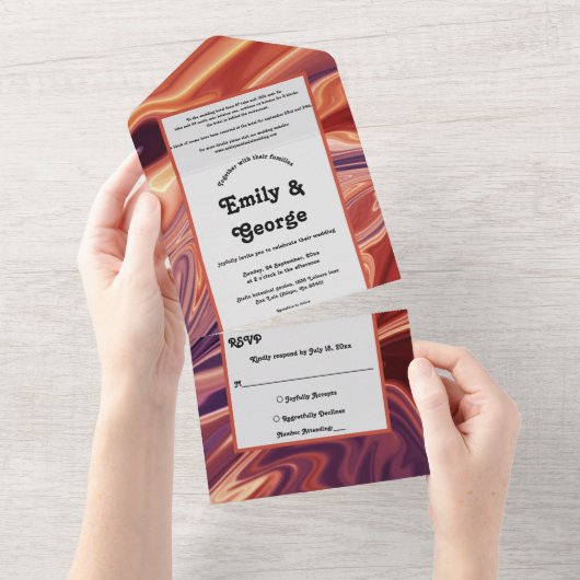 Moderne Abstracte laedolie Minimale bruiloft All In One Uitnodiging (Afscheurbaar)