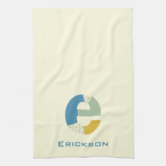 Moderne Abstracte letter E Monogram Initiaal Theedoek (Verticaal)