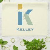 Moderne Abstracte letter K Monogram Initiaal Theedoek (Gevouwen)