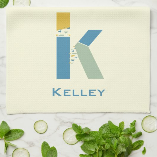 Moderne Abstracte letter K Monogram Initiaal Theedoek (Gevouwen)