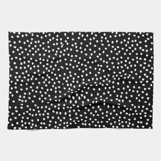 Moderne Abstracte Leuke Polka Dot Zwart-wit Theedoek (Horizontaal)