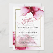 Moderne Abstracte, levendige Bourgogne Roze uitnod Kaart (Voorkant)