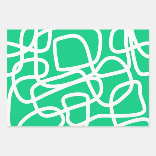 Moderne Abstracte lijnen Groene Witte Stomme Whims Inpakpapier Vel (Voorkant 3)