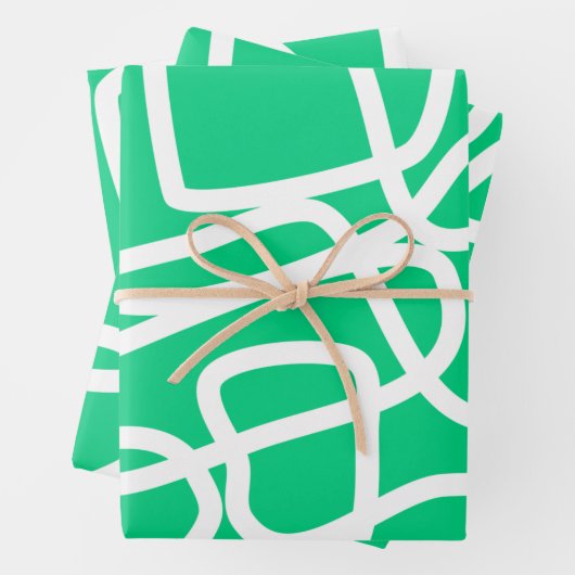 Moderne Abstracte lijnen Groene Witte Stomme Whims Inpakpapier Vel (In situ)