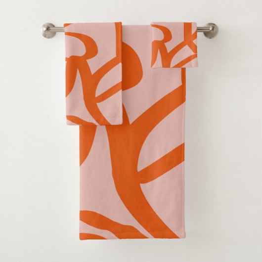 Moderne Abstracte lijnen, perzikkleurig en verbran Bad Handdoek (Insitu)