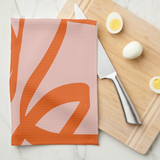 Moderne Abstracte lijnen, perzikkleurig en verbran Theedoek (Quarter Fold)