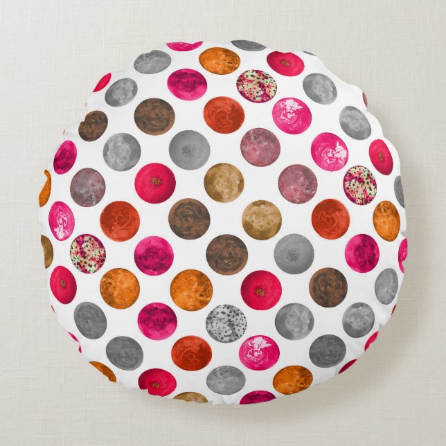 Moderne Abstracte Magenta Oranje Geo bollen Rond Kussen (Voorkant)