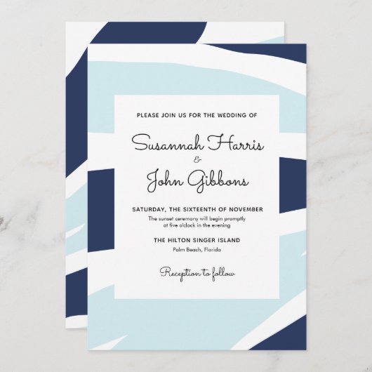 Moderne Abstracte marine en lichte blauwe bruiloft Kaart (Voorkant / Achterkant)