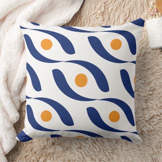 Moderne Abstracte marineblauw, Sinaasappel en witt Kussen (Deken)