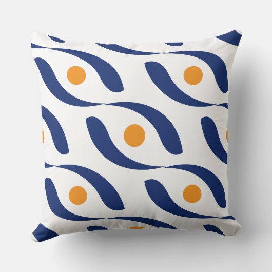 Moderne Abstracte marineblauw, Sinaasappel en witt Kussen (Achterkant)