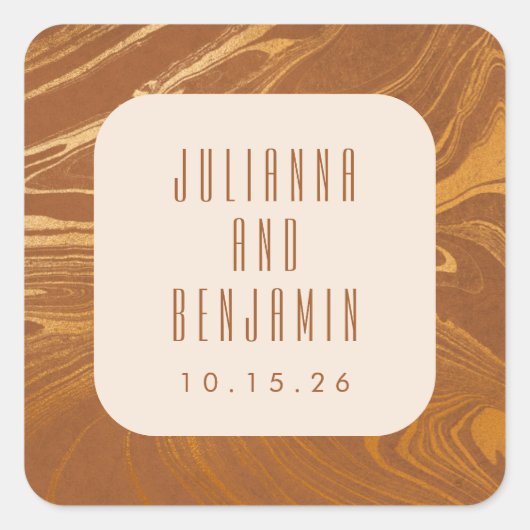 Moderne Abstracte marmer Gold Wedding Custom Vierkante Sticker (Voorkant)
