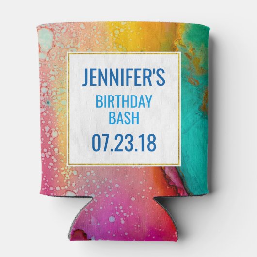 Moderne Abstracte marmer Waterverf ontwerp Blikjeskoeler (Achterkant)