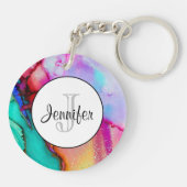 Moderne Abstracte marmer Waterverf ontwerp Sleutelhanger (Achterkant)